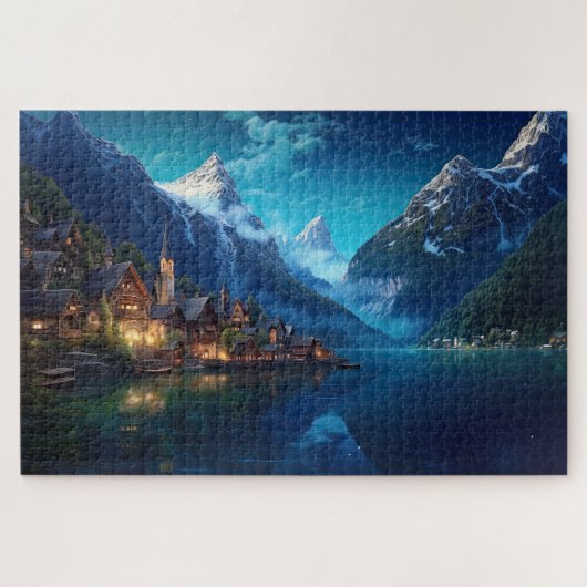 Puzzel met charmant dorpje in Alpen, Europa. Legpuzzel (Horizontaal)