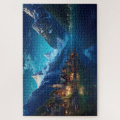 Puzzel met charmant dorpje in Alpen, Europa. Legpuzzel (Verticaal)