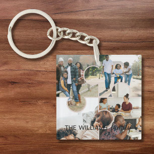 Puzzel op maat 4 foto collage en familienaam sleutelhanger