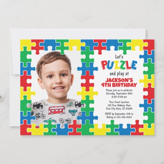 Puzzel Verjaardag uitnodiging, Puzzel uitnodiging (Voorkant)