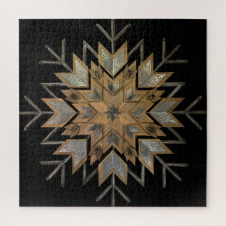 Puzzel Walnut met geëtst staal en sneeuwvlok frame