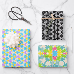 Puzzelpaalpapier, set van 3 inpakpapier vel