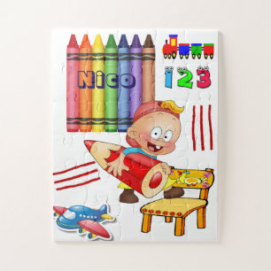 Puzzels Crayons Vliegtuig Treinen Getallen