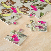 Puzzels Floral Monkeys Bananas roze harten (Zijkant)