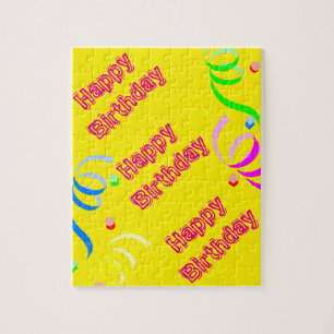 Puzzels, Gelukkig Verjaardag Gele Confetti Legpuzzel
