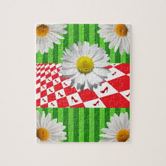 Puzzels Green Stripe, White Daisy, Red HeelsFloral (Verticaal)