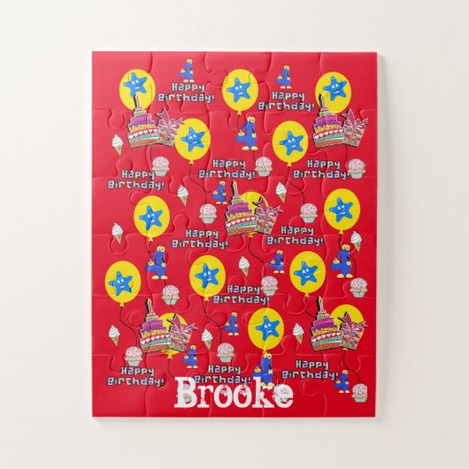 Puzzels, Happy 4th Birthday, #4 Birthday Red Legpuzzel (Verticaal)