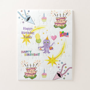 Puzzels, Happy Birthday Octopus Cupcake Legpuzzel
