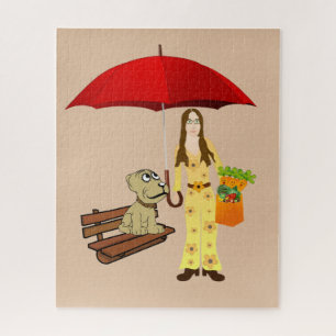 Puzzels Hippie Hond Rode Paraplu