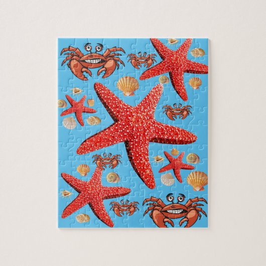 Puzzels Krab Starfish Beach schelpen blauw (Verticaal)