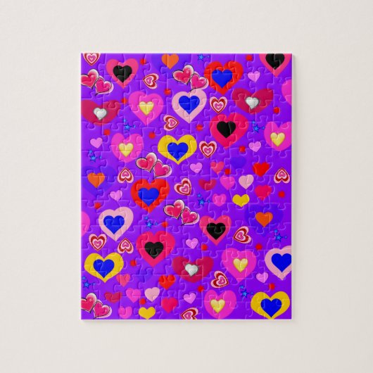 Puzzels Paarse kleurrijke harten (Verticaal)