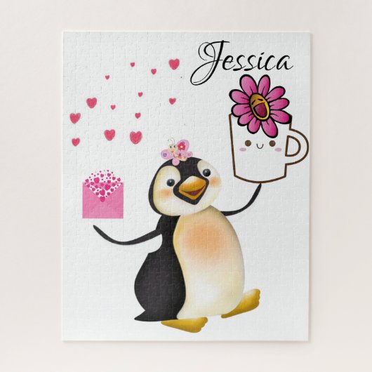Puzzels Pink Floral Penguin Hartelijk dank voor Va (Verticaal)