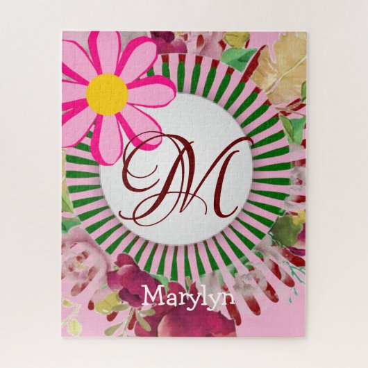 Puzzels Roze Bloemen Monogram (Verticaal)