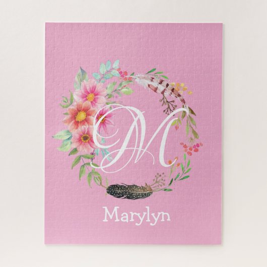 Puzzels Roze Floral Monogram (Verticaal)