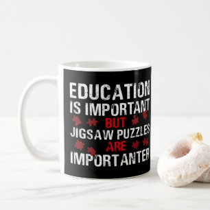 "... puzzels zijn belangrijk", citaat uit typograf koffiemok