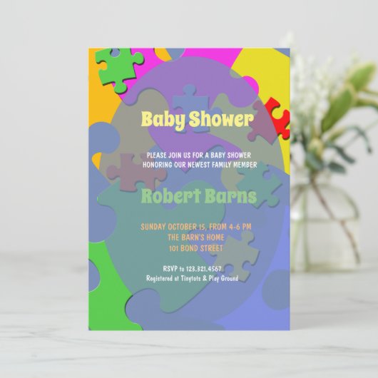 Puzzelstukjes Boy Baby shower Kaart (Staand voorkant)