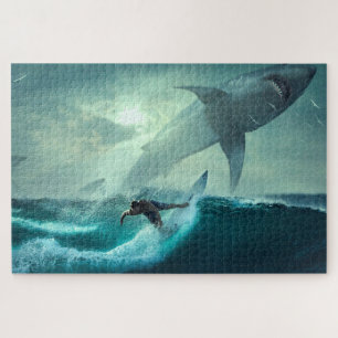 Puzzelstukjes Haai en Surfer Oceaan Legpuzzel