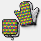 Puzzelstukken Ontwerp Oven Mitt & Pot Houder Set (Voorkant / Achterkant)