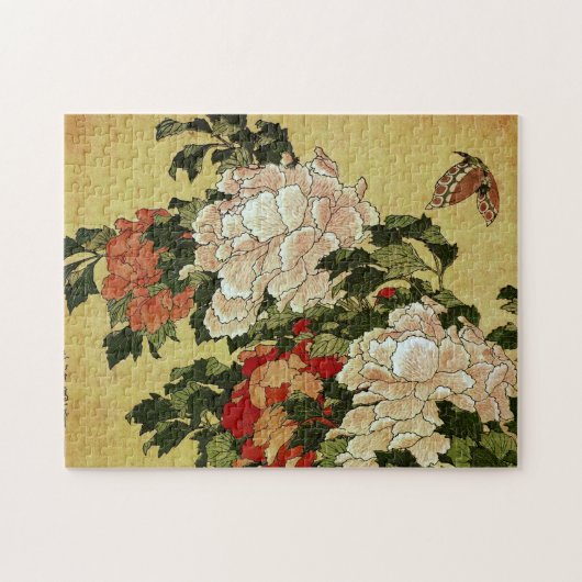 Puzzle 北 斎 Hokusai Peonies & Papillons (Horizontal)
