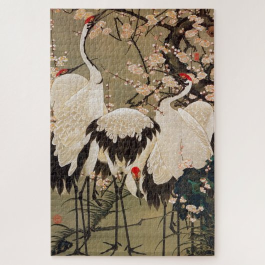 Puzzle 梅 花 群 鶴 図, 若 Plum Blossoms & Cranes, Jakuchu, 冲 (Vertical)