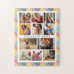 Puzzle 10 Photo Modern Colorful Abstract Geometric Name<br><div class="desc">10 Photo Modern Colorful Abstract Geometric Name Jigsaw Puzzle features ten of your favorite pictures for an easy and quick DIY add your own photo collage. Personalize with your name and surrounded with a colorful abstract geometric pattern. Makes a perfect gift for Christmas, birthdays, Mother's Day, sisters, best friends and...</div>