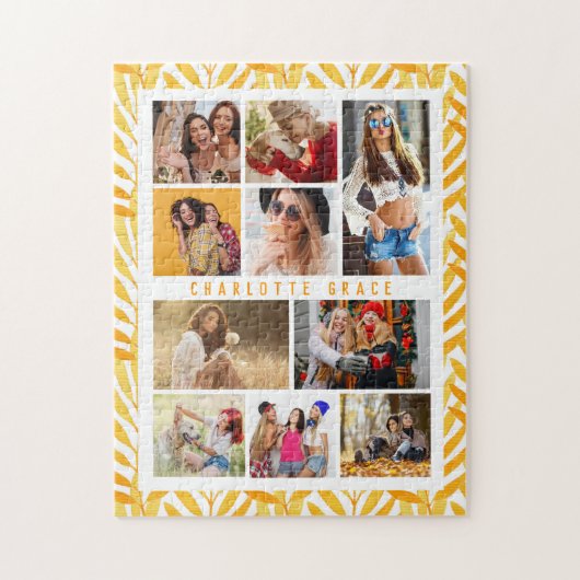 Puzzle 10 Photo Moderne Design Aquarelle Feuilles Nom (Vertical)