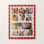 Puzzle 10 Photo Moderne Tendance Rouge Plaid Nom élégant<br><div class="desc">10 Photo Modern Trendy Red Plaid Stylish Name Jigsaw Puzzles dispose de dix de vos photos préférées pour un do-it-yourself facile et rapide ajouter votre propre collage photo. Personnalisez avec votre nom et entouré d'un motif rouge plaid. Fait un cadeau parfait pour Noël, anniversaires, fête des mères, soeurs, meilleurs amis...</div>