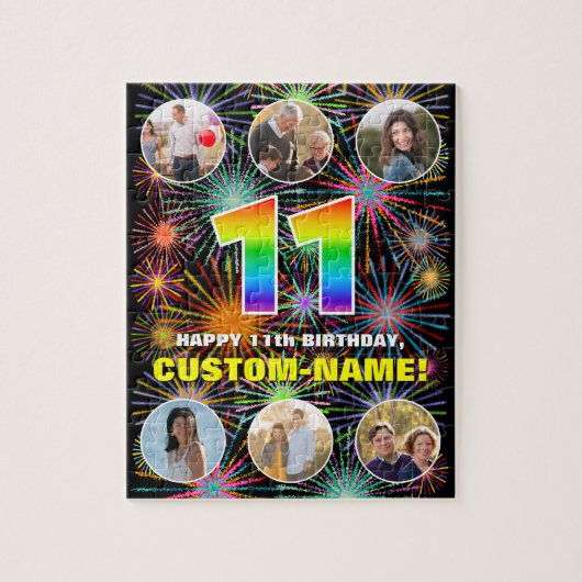 Puzzle 11e anniversaire : Arc en ciel amusant #, Nom pers (Vertical)