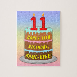 Puzzle 11e anniversaire : Fun Cake and Candles + Nom pers