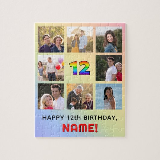 Puzzle 12e anniversaire : Arc en ciel amusant #, Nom pers (Vertical)