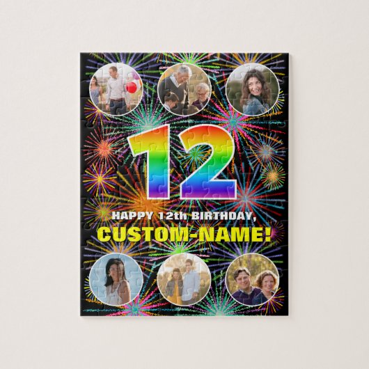 Puzzle 12e anniversaire : Arc en ciel amusant #, Nom pers (Vertical)