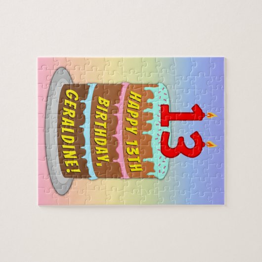 Puzzle 13e anniversaire : Gâteau et bougies amusants + No (Horizontal)