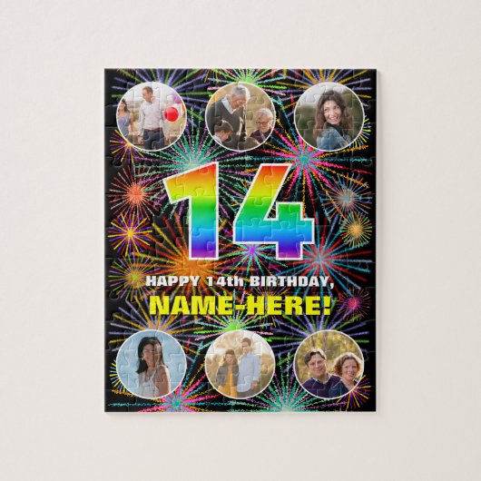 Puzzle 14e anniversaire : Arc en ciel amusant #, Nom pers (Vertical)