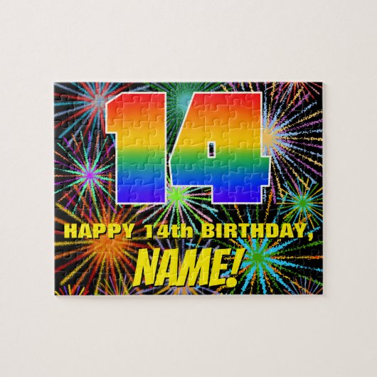 Puzzle 14e anniversaire : Feu d'artifice festif amusant e (Horizontal)