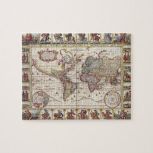Puzzle 1652 carte du monde, carte du monde d'atlas de mer