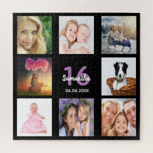 Puzzle 16e anniversaire sucré 16 photo collage fille noir