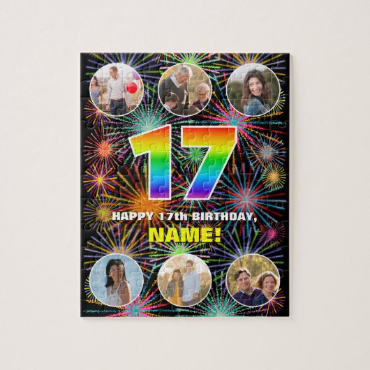 Puzzle 17e anniversaire : Arc en ciel amusant #, Nom pers (Vertical)