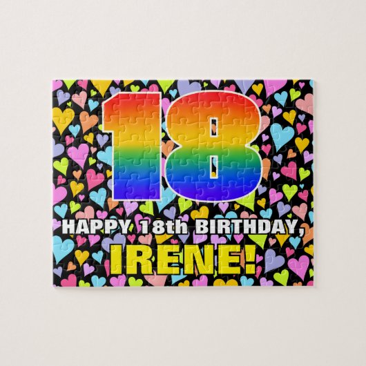 Puzzle 18e anniversaire — Formes de coeur amusantes et ai (Horizontal)