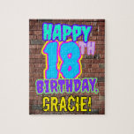 Puzzle 18th Birthday ~ Fun, Urban Graffiti Inspired Look<br><div class="desc">This fun birthday puzzle design features the message “HAPPY 18TH BIRTHDAY, ” having a colorful, vibrant, graffiti and urban street art inspired look, in addition to a custom recipient name. The background features a pattern inspired by the look of a brick wall. A fun, customizable birthday puzzle like this might...</div>