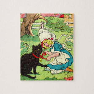 Puzzle 1905 petite fille met l'arc sur son chat noir