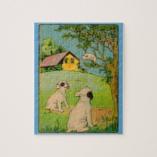 Puzzle 1914 deux chiens et un petit chat blanc (Vertical)