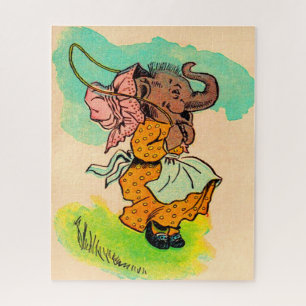 Puzzle 1930, éléphant habillé jouant à la corde de saut