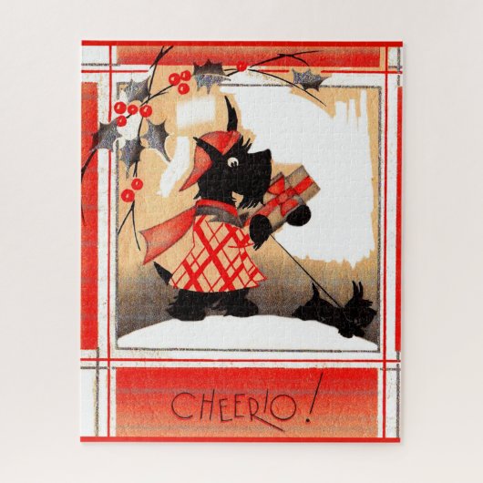 Puzzle 1930s Christmas Scottie dog says ‘Cheerio’ (Vertical)