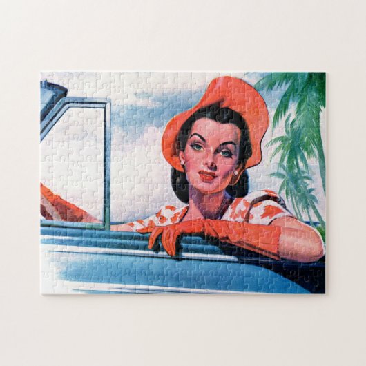 Puzzle 1940 belle femme en voiture (Horizontal)
