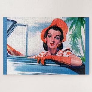 Puzzle 1940 belle femme en voiture