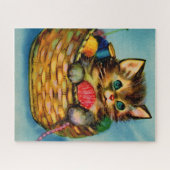 Puzzle 1940s adorable kitten in knitting basket (Horizontal)