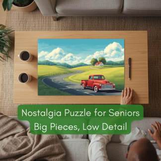 Puzzle 1950s Country Road & Red Pickup Truck for Seniors