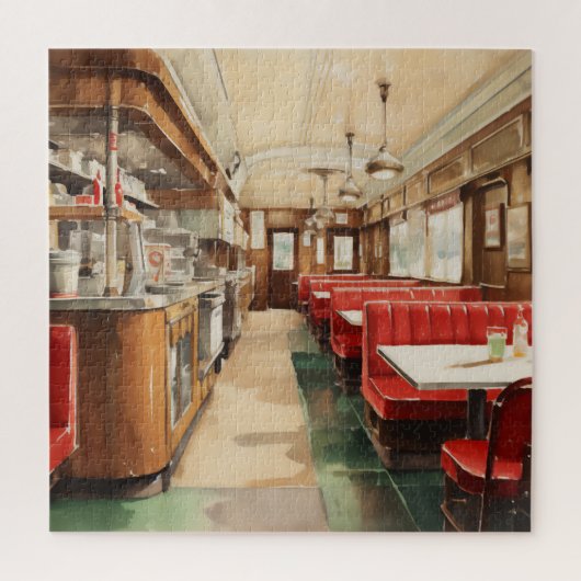 Puzzle 1950s Retro American Diner Watercolor (Vertical)