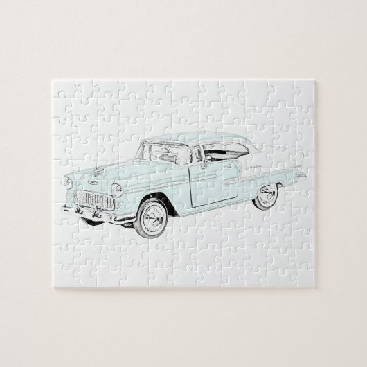 Puzzle 1955 Chevy Bel Air Bleu et Blanc Deux Tons (Horizontal)