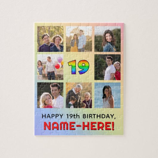Puzzle 19e anniversaire : Arc en ciel amusant #, Nom pers (Vertical)